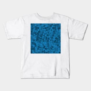 Grid Square Mosaic Pattern (Blue) Kids T-Shirt